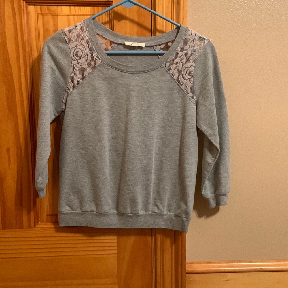 Grey and pink lace sweatshirt